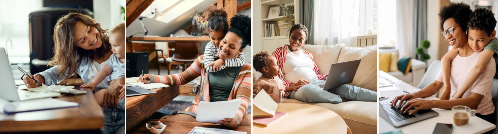 Moms working from home with their kids
